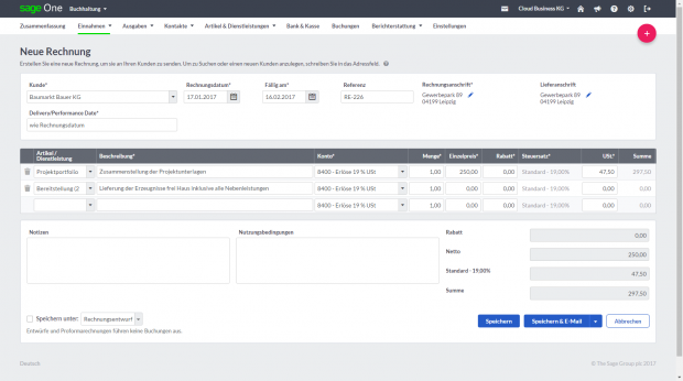 Die Benutzeroberfläche von Sage One (Bild: Sage)